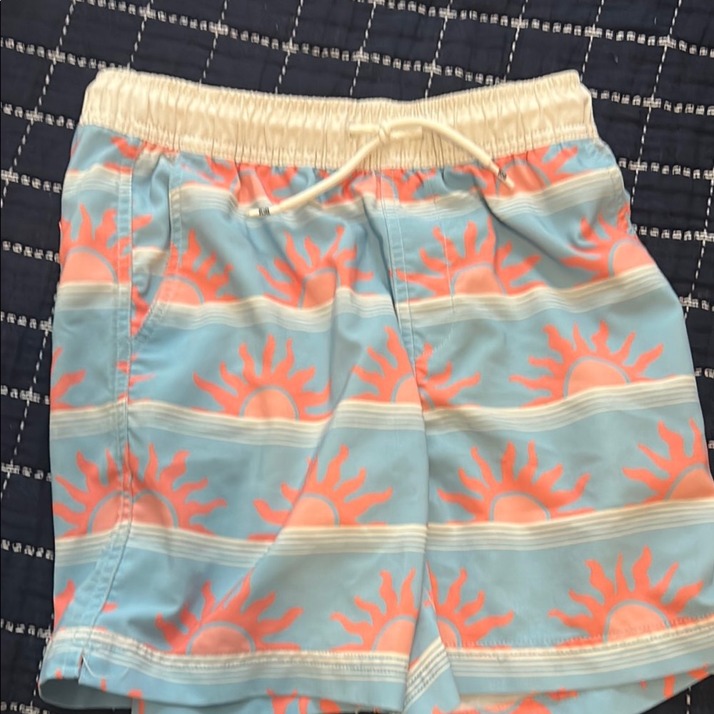 Blue and Pink Sun Patterned Swim Shorts